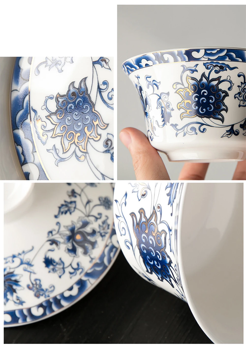350ml Large capacity ceramics Gaiwan Porcelain Art Bird Tea Tureen Flower Tea Bowl with Saucer Lid Kit Master Teaset Drinkware