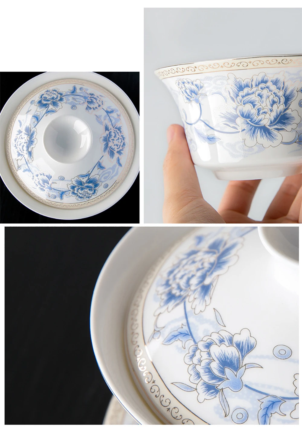 350ml Large capacity ceramics Gaiwan Porcelain Art Bird Tea Tureen Flower Tea Bowl with Saucer Lid Kit Master Teaset Drinkware