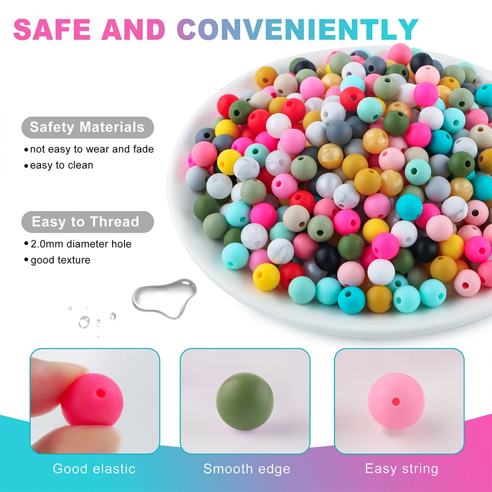 Kovict 9mm Round Silicone Beads 100/200/500/1000Pcs For Jewelry Making DIY Necklace Bracelet Earrings Etc Handmade Accessories