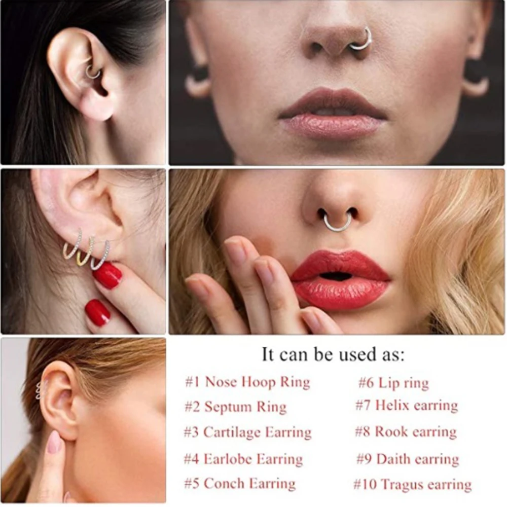 1PC G23 Titanium/316L Stainless Steel Hinged Clicker Nose Septum Opal Hoop Eyebrow Lip Ear Rings Body Piercing Jewelry