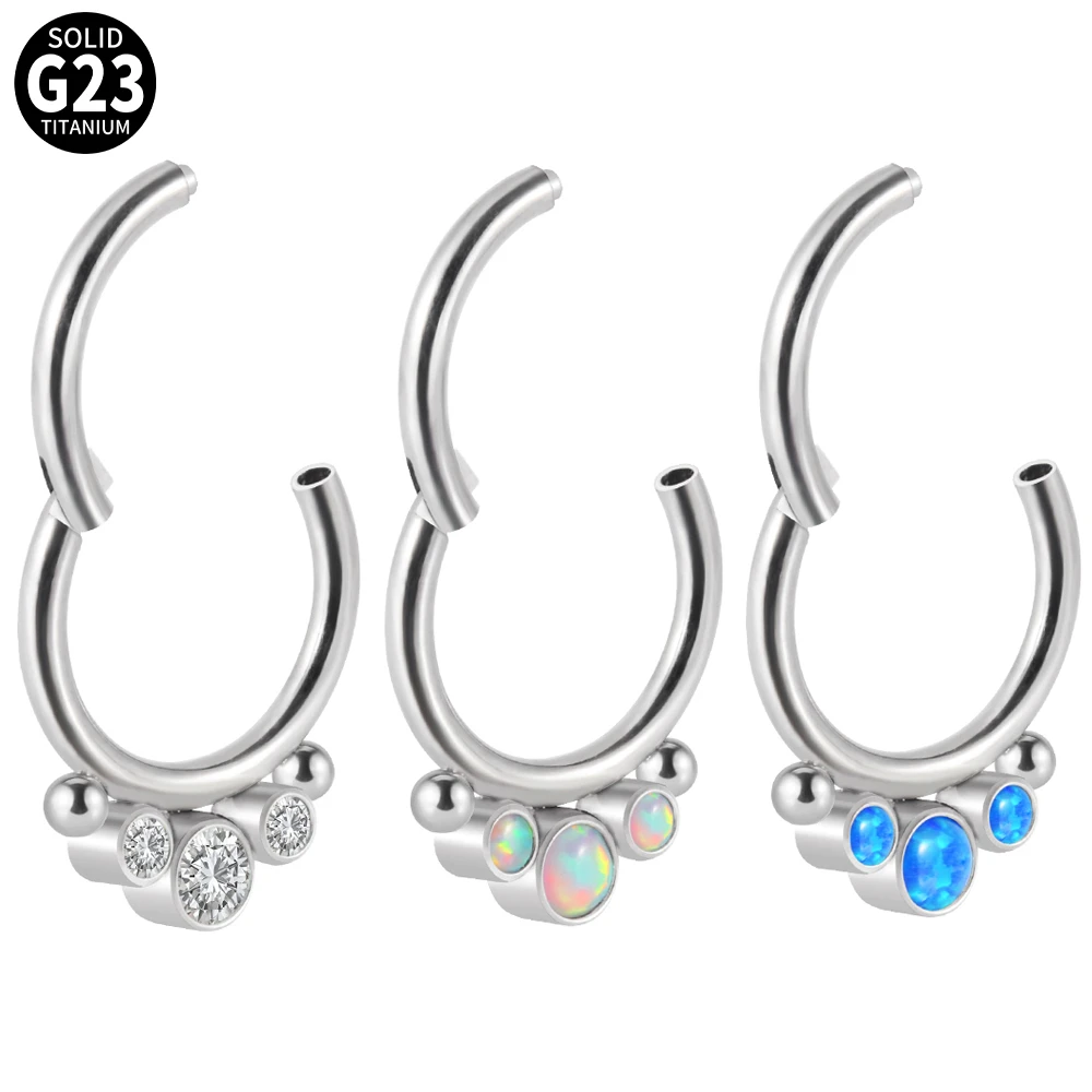 1PC G23 Titanium/316L Stainless Steel Hinged Clicker Nose Septum Opal Hoop Eyebrow Lip Ear Rings Body Piercing Jewelry