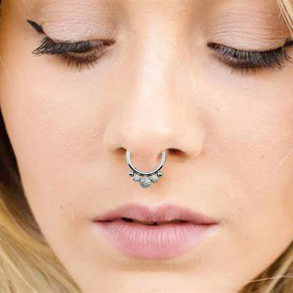 1PC G23 Titanium/316L Stainless Steel Hinged Clicker Nose Septum Opal Hoop Eyebrow Lip Ear Rings Body Piercing Jewelry