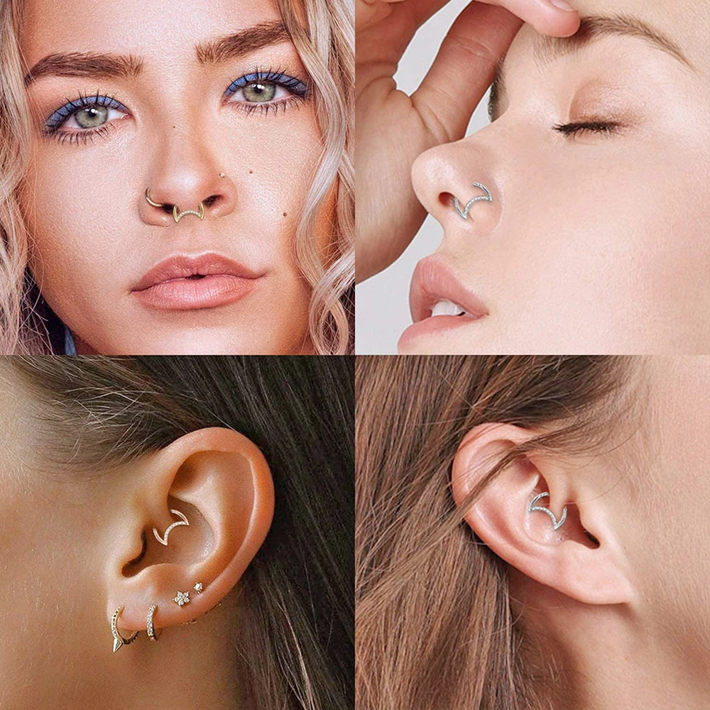 1PC G23 Titanium/316L Stainless Steel Hinged Clicker Nose Septum Opal Hoop Eyebrow Lip Ear Rings Body Piercing Jewelry