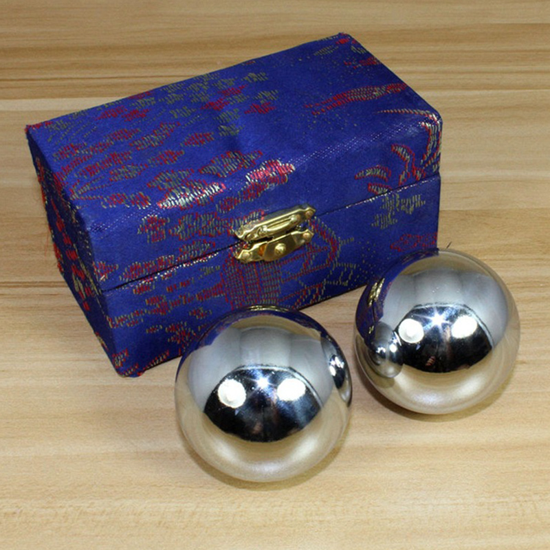 2Pcs Hand Massage Ball Stress Relaxation Chinese Health Care for Chromium Plated Silver Like solid hollow Hand Fitness Iron Ball