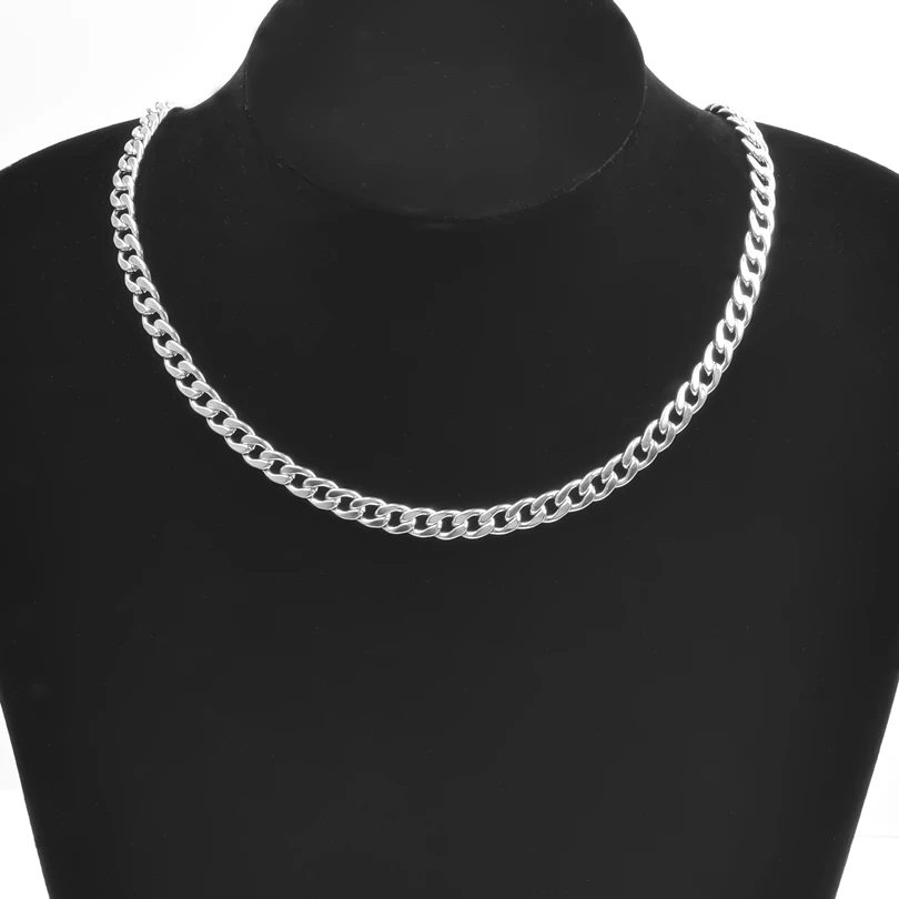 Rainbow/Silver Color Link Chain Necklace For Women Men Accessories Stainless Steel Necklaces Bracelets Fashion Jewelry 20-90 cm