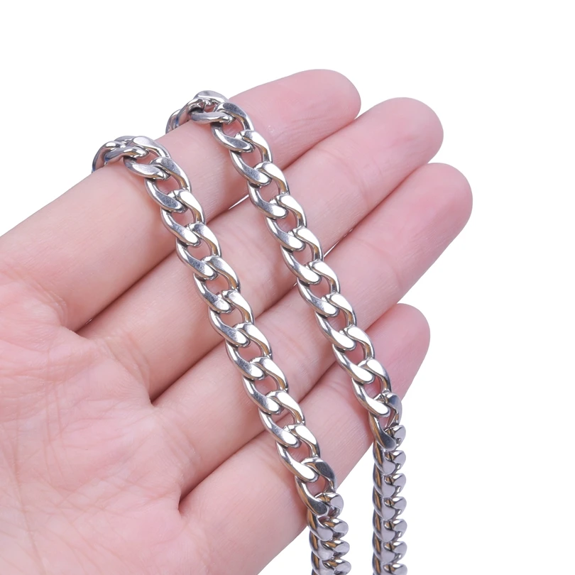 Rainbow/Silver Color Link Chain Necklace For Women Men Accessories Stainless Steel Necklaces Bracelets Fashion Jewelry 20-90 cm