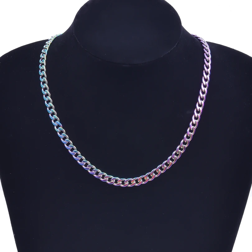 Rainbow/Silver Color Link Chain Necklace For Women Men Accessories Stainless Steel Necklaces Bracelets Fashion Jewelry 20-90 cm