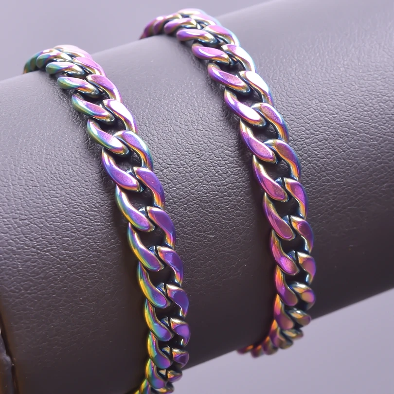 Rainbow/Silver Color Link Chain Necklace For Women Men Accessories Stainless Steel Necklaces Bracelets Fashion Jewelry 20-90 cm