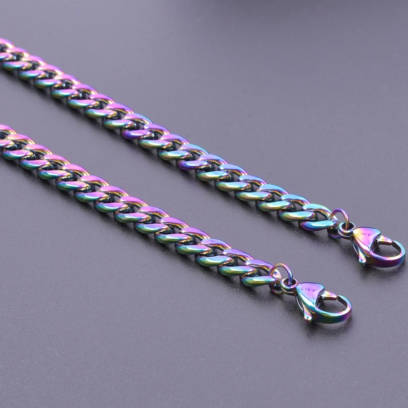 Rainbow/Silver Color Link Chain Necklace For Women Men Accessories Stainless Steel Necklaces Bracelets Fashion Jewelry 20-90 cm