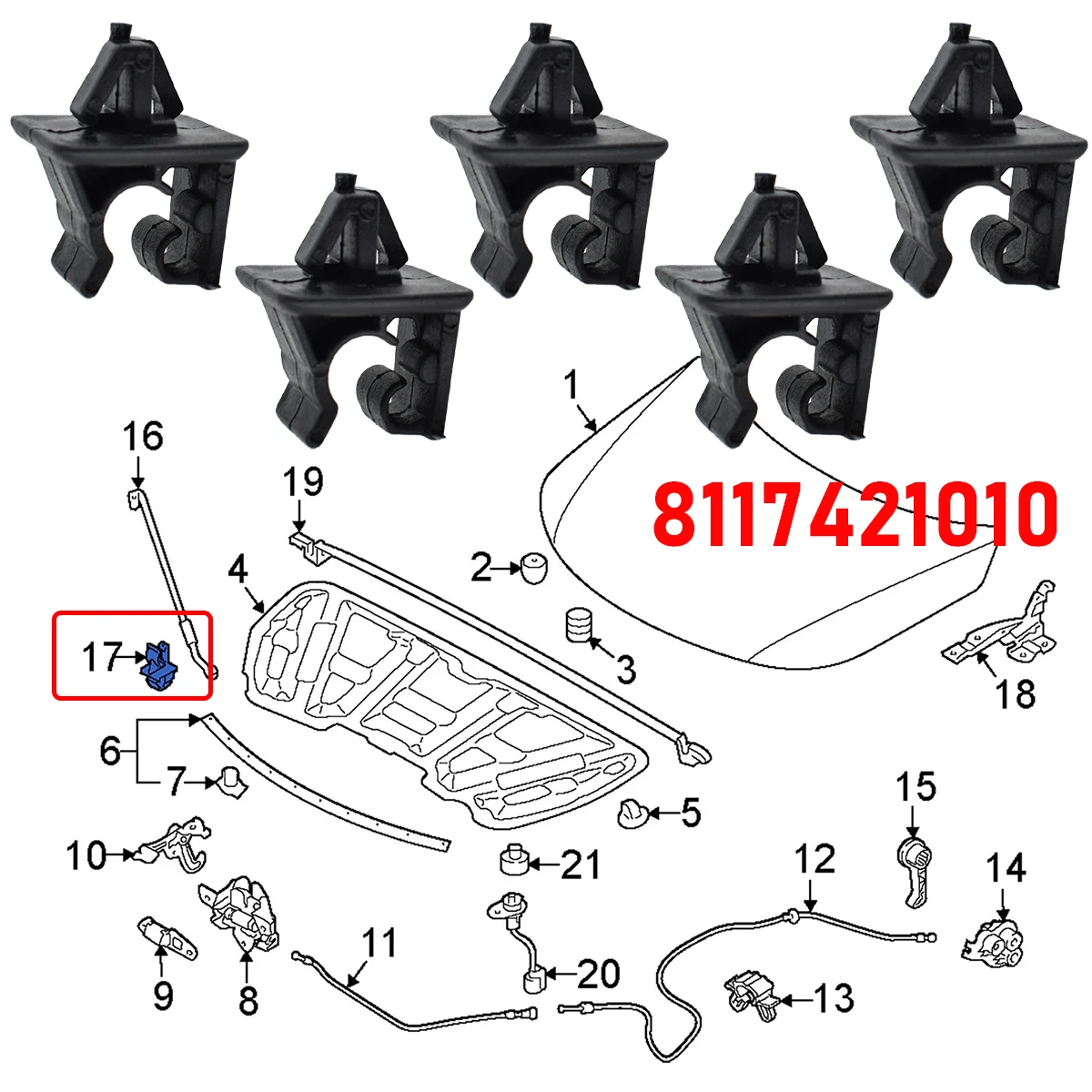 5x Hood Bonnet Prop Rod Support Stay Clip Holder Clamp For Hyundai Tucson Elantra i30 Sonata Santa Fe Kia Rio Optima 8117421010