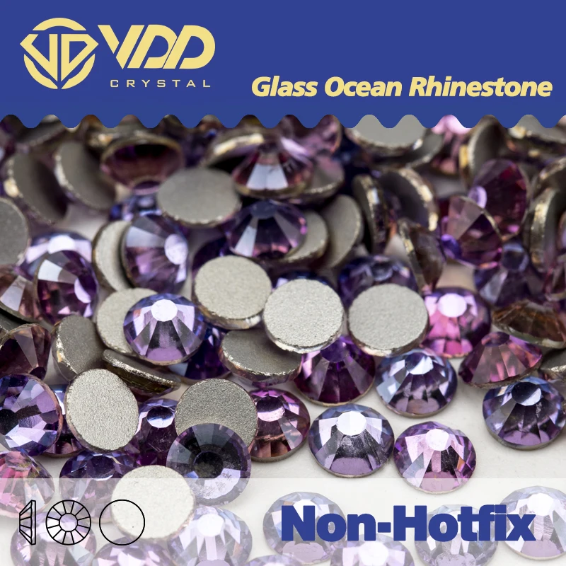 VDD 037 Angel Violet Glass Crystal Non Hot Fix Rhinestones Flatback Glue On Strass Glitter Stones Nail Art Accessories DIY