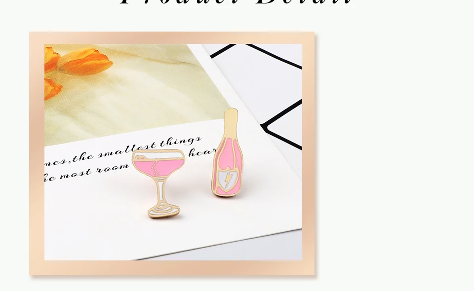 Women Pink Rose Enamel Pins Brooches Champagne Wine Glass Cigarette Vintage Record Player Cute Bike Badges Jewelry for Girl Kids