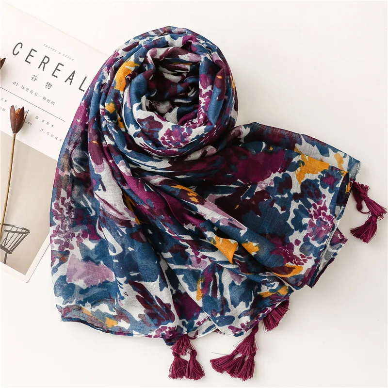2025 Fashion Paisley Abstract Floral Tassel Viscose Shawl Scarf Lady High Quality Wrap Thin Pashmina Stole Muslim Hijab 180*90Cm