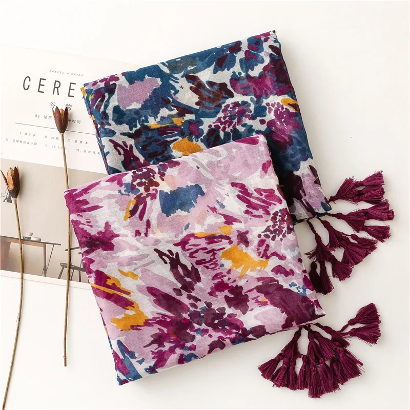 2025 Fashion Paisley Abstract Floral Tassel Viscose Shawl Scarf Lady High Quality Wrap Thin Pashmina Stole Muslim Hijab 180*90Cm