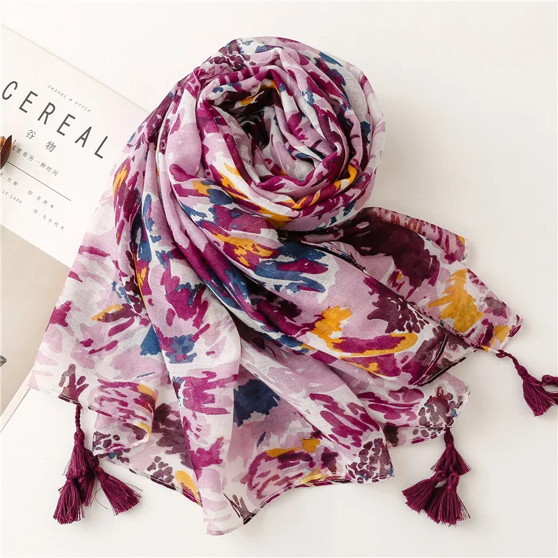 2025 Fashion Paisley Abstract Floral Tassel Viscose Shawl Scarf Lady High Quality Wrap Thin Pashmina Stole Muslim Hijab 180*90Cm