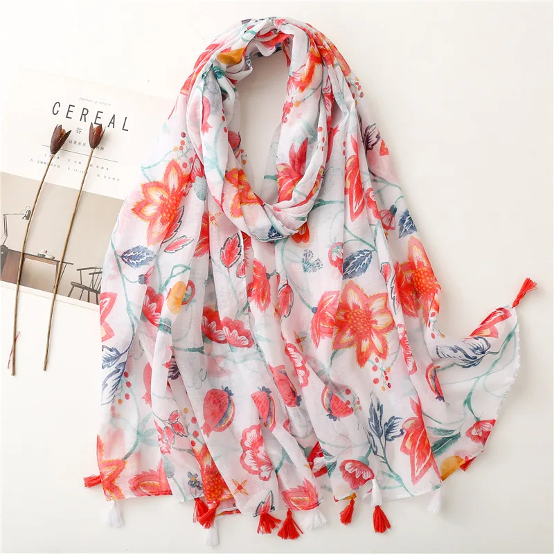 2025 Fashion Paisley Abstract Floral Tassel Viscose Shawl Scarf Lady High Quality Wrap Thin Pashmina Stole Muslim Hijab 180*90Cm