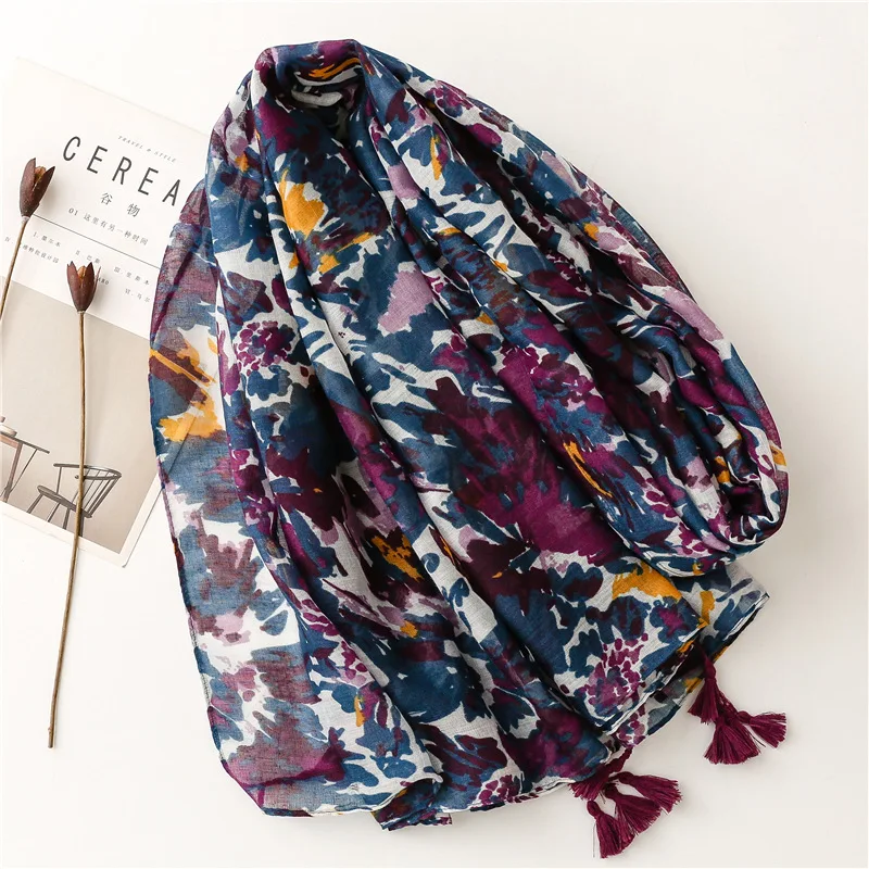 2025 Fashion Paisley Abstract Floral Tassel Viscose Shawl Scarf Lady High Quality Wrap Thin Pashmina Stole Muslim Hijab 180*90Cm