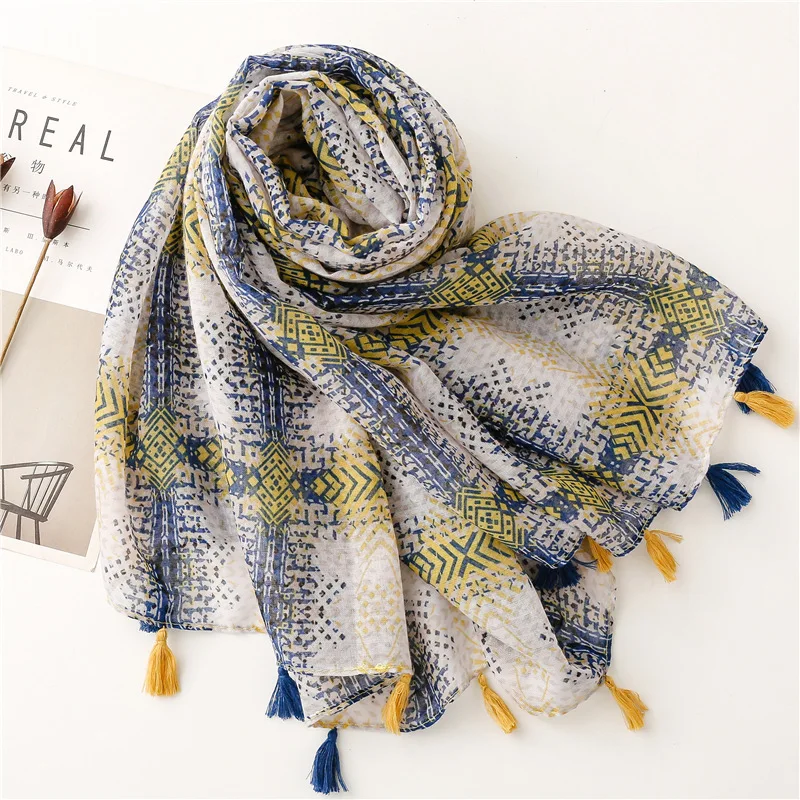 2025 Fashion Paisley Abstract Floral Tassel Viscose Shawl Scarf Lady High Quality Wrap Thin Pashmina Stole Muslim Hijab 180*90Cm