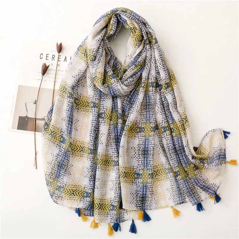 2025 Fashion Paisley Abstract Floral Tassel Viscose Shawl Scarf Lady High Quality Wrap Thin Pashmina Stole Muslim Hijab 180*90Cm
