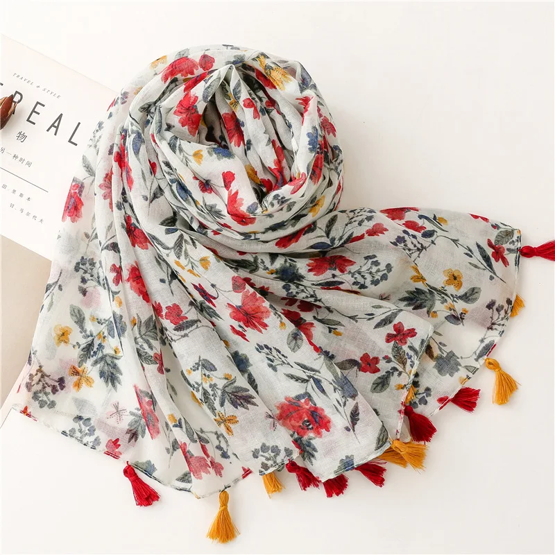 2025 Fashion Paisley Abstract Floral Tassel Viscose Shawl Scarf Lady High Quality Wrap Thin Pashmina Stole Muslim Hijab 180*90Cm