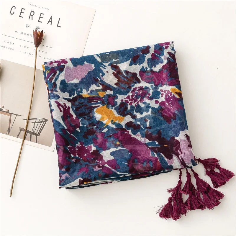 2025 Fashion Paisley Abstract Floral Tassel Viscose Shawl Scarf Lady High Quality Wrap Thin Pashmina Stole Muslim Hijab 180*90Cm
