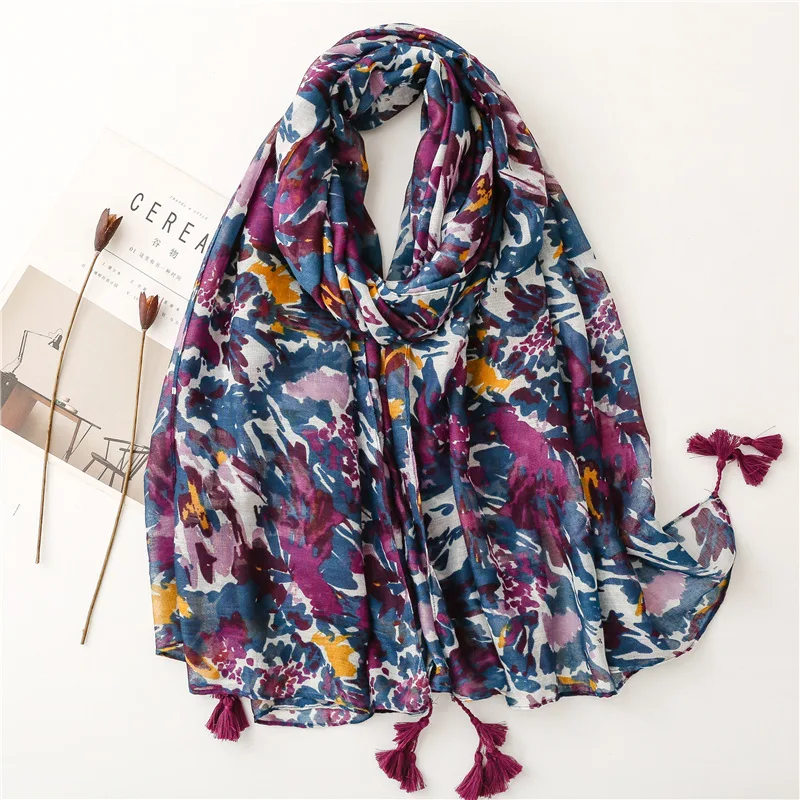 2025 Fashion Paisley Abstract Floral Tassel Viscose Shawl Scarf Lady High Quality Wrap Thin Pashmina Stole Muslim Hijab 180*90Cm