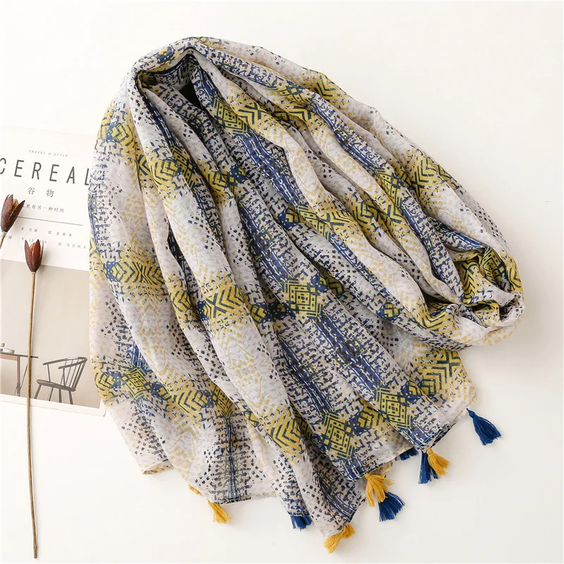 2025 Fashion Paisley Abstract Floral Tassel Viscose Shawl Scarf Lady High Quality Wrap Thin Pashmina Stole Muslim Hijab 180*90Cm