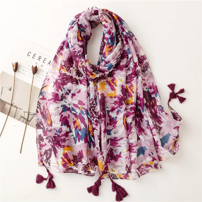 2025 Fashion Paisley Abstract Floral Tassel Viscose Shawl Scarf Lady High Quality Wrap Thin Pashmina Stole Muslim Hijab 180*90Cm