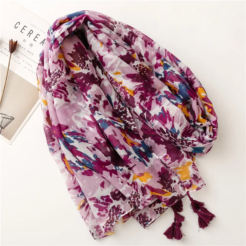 2025 Fashion Paisley Abstract Floral Tassel Viscose Shawl Scarf Lady High Quality Wrap Thin Pashmina Stole Muslim Hijab 180*90Cm