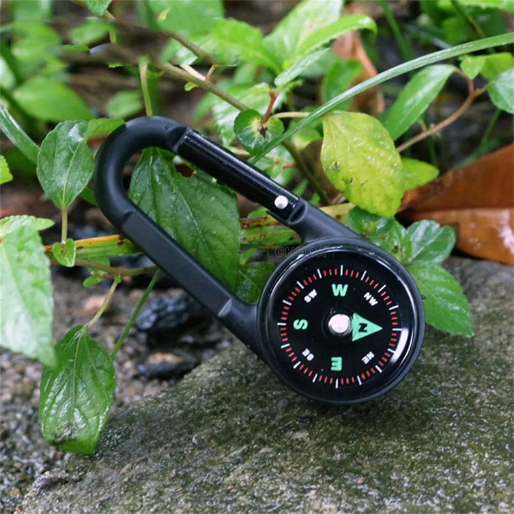 Mini Compass Thermometer Carabiner Compass Thermometer Carabiner 3 in 1 Outdoor Hiking Key Buckle Double Sided Metal Compasses