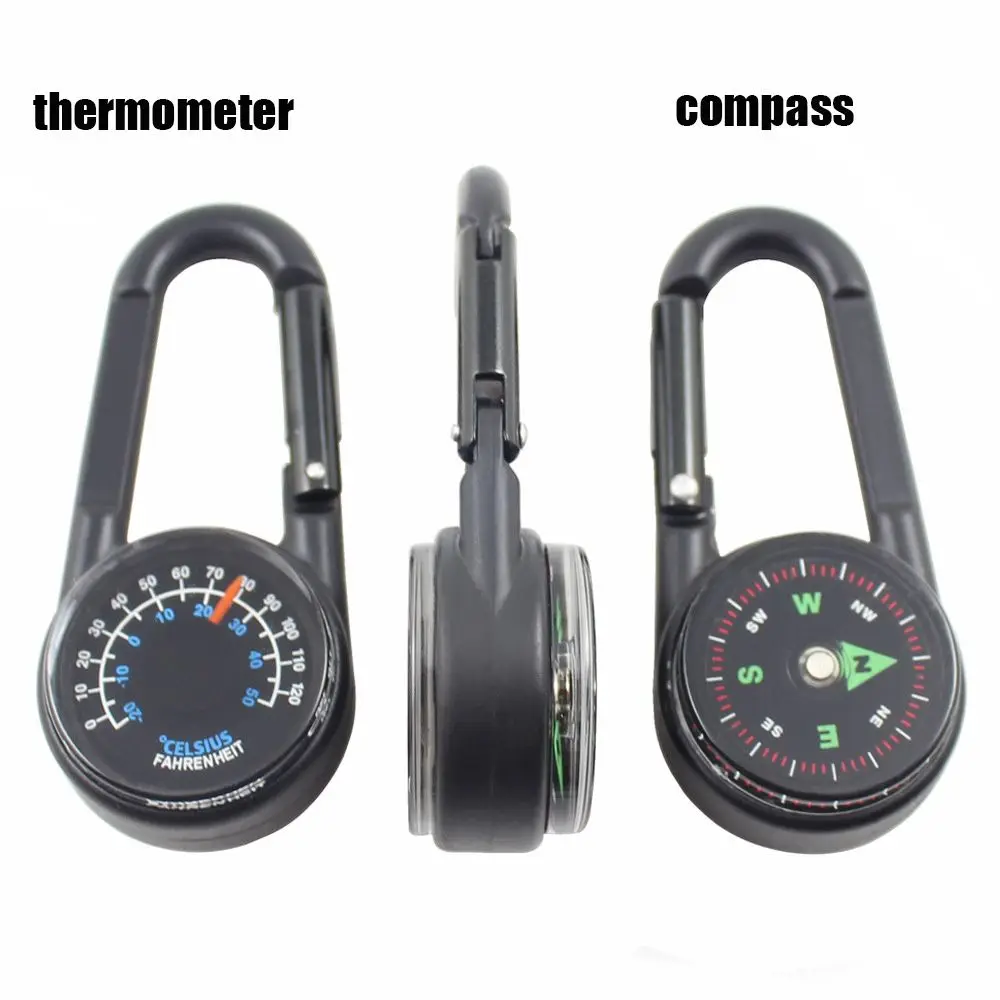 Mini Compass Thermometer Carabiner Compass Thermometer Carabiner 3 in 1 Outdoor Hiking Key Buckle Double Sided Metal Compasses