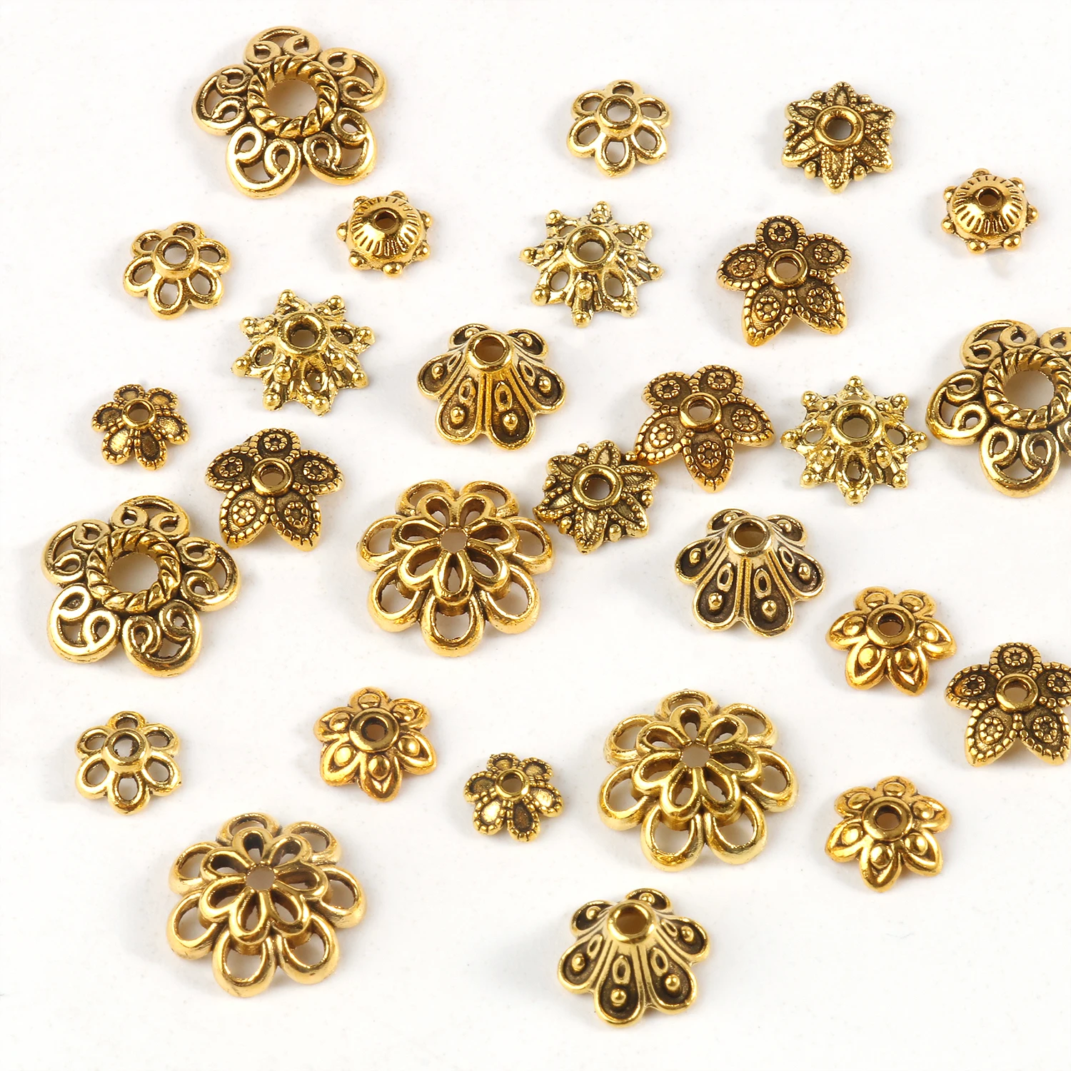 Metal Gold Color Hollow Flower Bead Caps Star Filigree Loose Spacer Caps for Earrings Bracelet Diy Jewelry Making Supplies