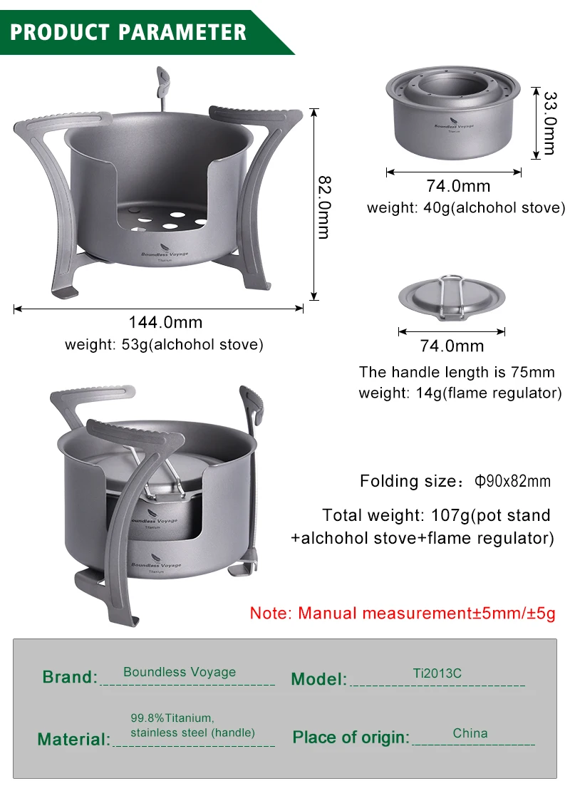 Boundless Voyage Camping Alcohol Stove Ultralight Titanium Wood Burning Stove Outdoor Multi-Fuels Mini Stove Ti2011C-13C