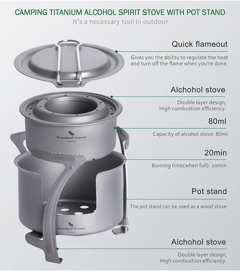 Boundless Voyage Camping Alcohol Stove Ultralight Titanium Wood Burning Stove Outdoor Multi-Fuels Mini Stove Ti2011C-13C