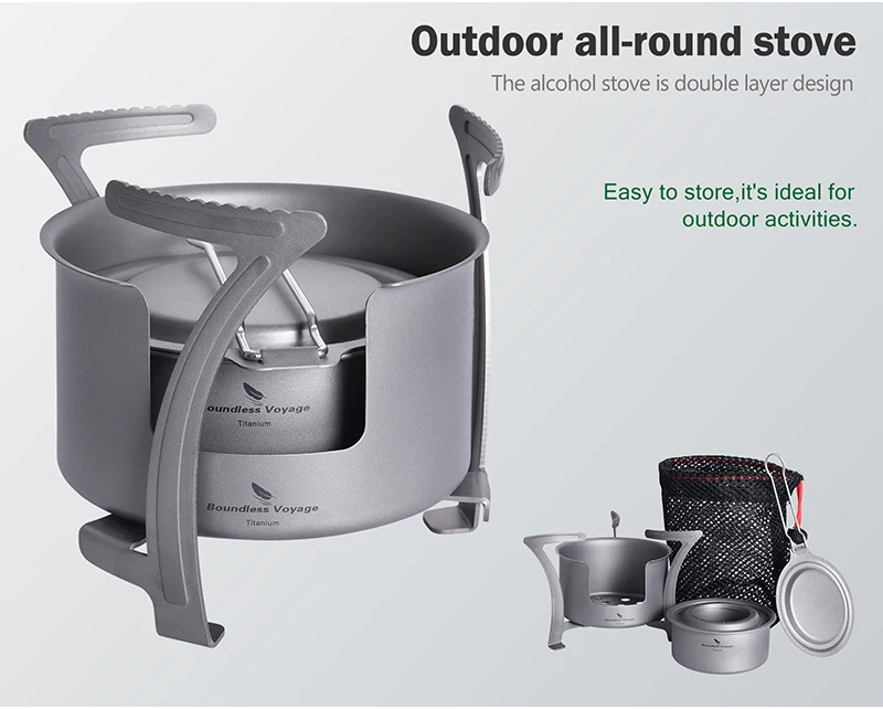Boundless Voyage Camping Alcohol Stove Ultralight Titanium Wood Burning Stove Outdoor Multi-Fuels Mini Stove Ti2011C-13C