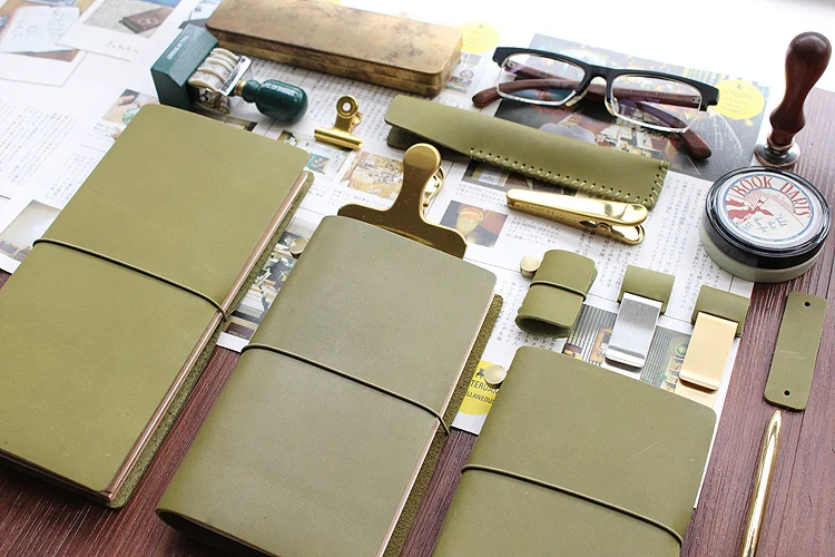 Fromthenon Vintage Pen Holder Clip For Travelers Notebook Mini Retro Notebook Diary Olive Green Leather Planner