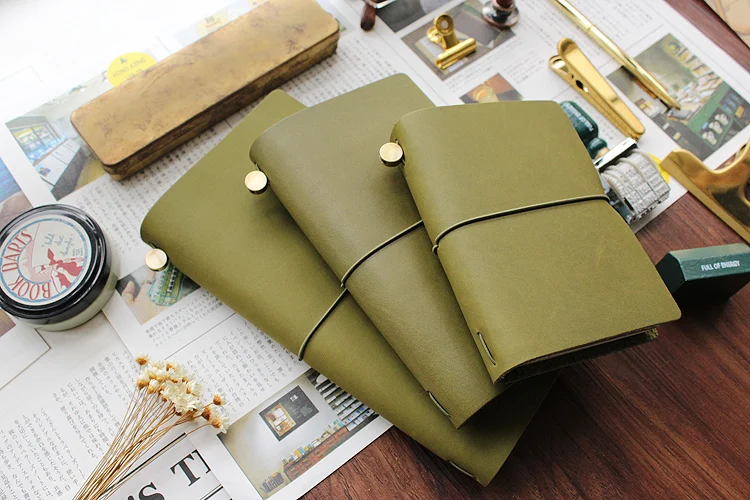 Fromthenon Vintage Pen Holder Clip For Travelers Notebook Mini Retro Notebook Diary Olive Green Leather Planner