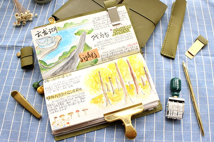 Fromthenon Vintage Pen Holder Clip For Travelers Notebook Mini Retro Notebook Diary Olive Green Leather Planner