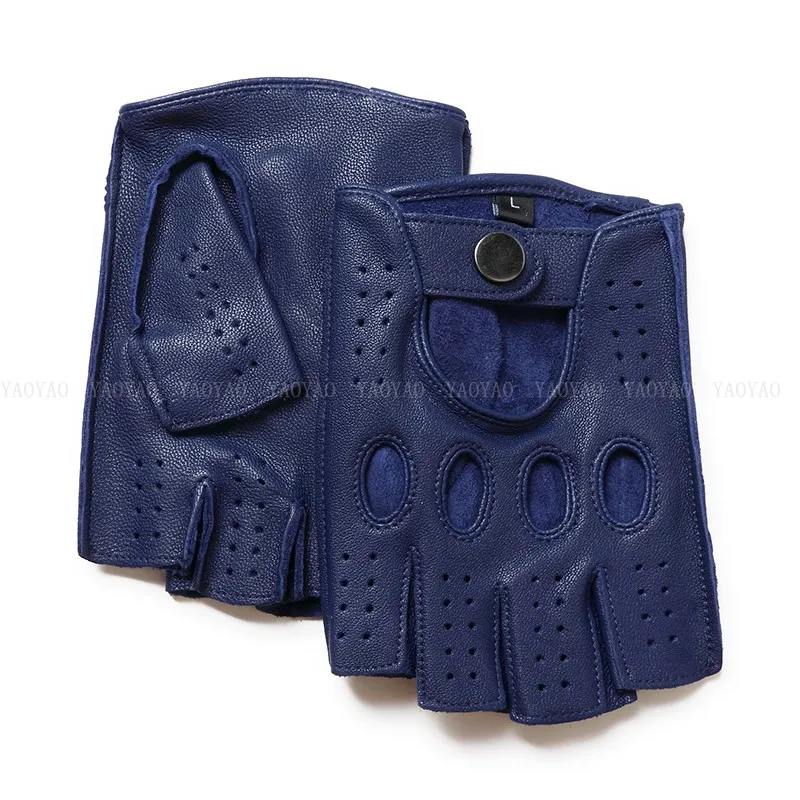 Men Motobiker Gloves Male Semi Finger Unlined Chic White Solid Color Fitness Guantes Curve Line Riding Gym Luva De Couro