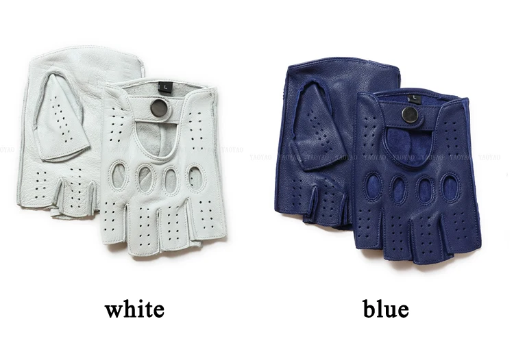 Men Motobiker Gloves Male Semi Finger Unlined Chic White Solid Color Fitness Guantes Curve Line Riding Gym Luva De Couro