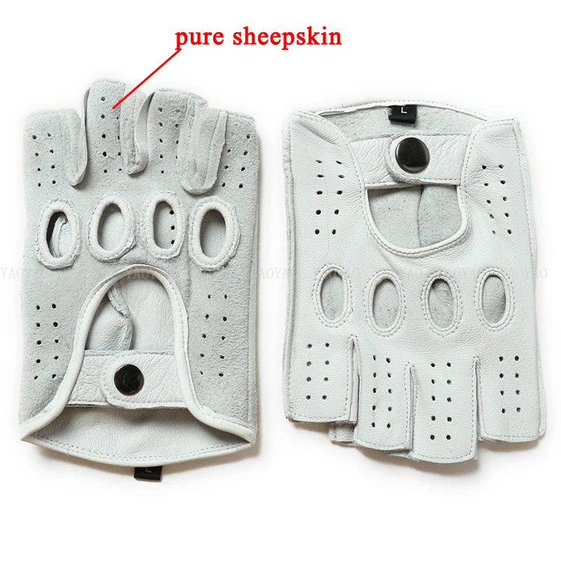 Men Motobiker Gloves Male Semi Finger Unlined Chic White Solid Color Fitness Guantes Curve Line Riding Gym Luva De Couro