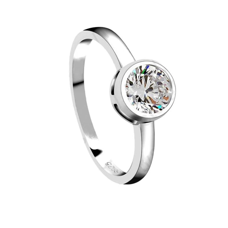 Promotion Fashion Round Crystal Wedding Engagement 925 Sterling Silver Rings For Women Anniversary Finger Ring Jewelry