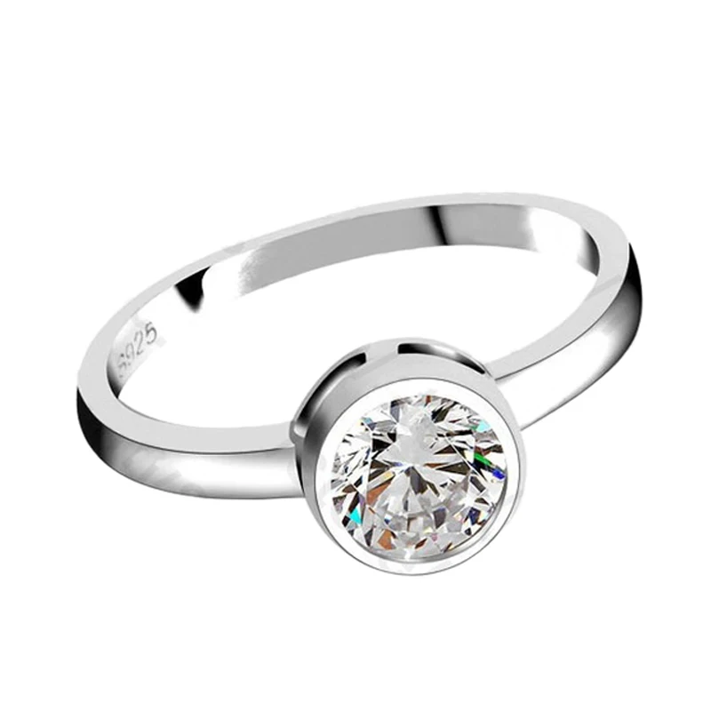 Promotion Fashion Round Crystal Wedding Engagement 925 Sterling Silver Rings For Women Anniversary Finger Ring Jewelry