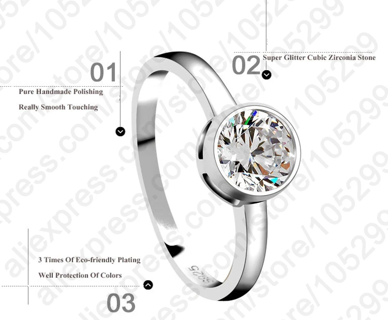 Promotion Fashion Round Crystal Wedding Engagement 925 Sterling Silver Rings For Women Anniversary Finger Ring Jewelry