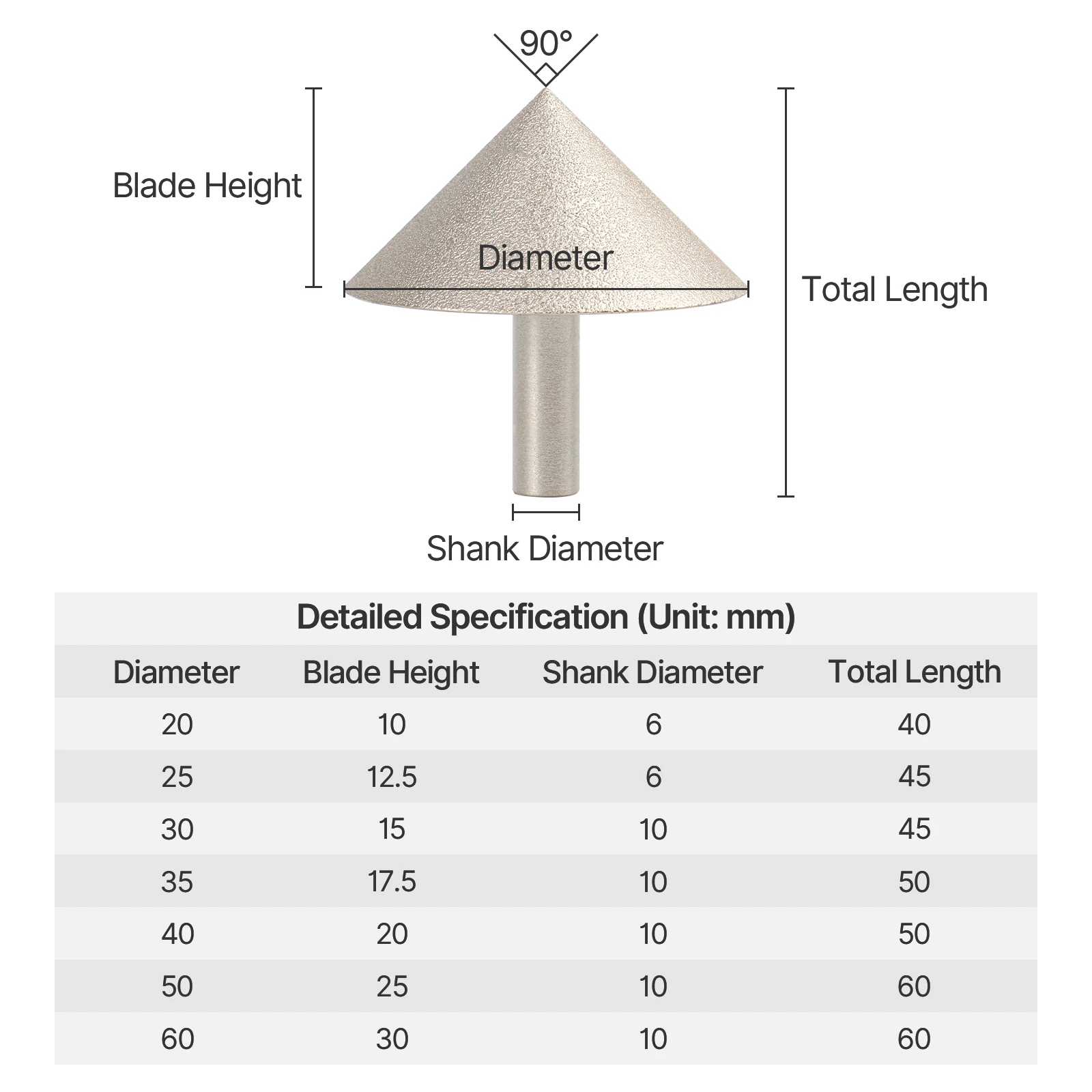 Versery 20-60mm 90 Degree Vacuum Brazed Diamond Countersink Chamfering Tool Drill Bit for Tile Marble Granite Quartz Stone