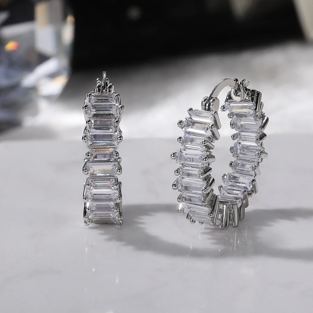 Huitan High-quality Silver Color/Gold Color Earrings Women Wedding Party Hoop Earring Versatile Luxury Cubic Zirconia Jewelry