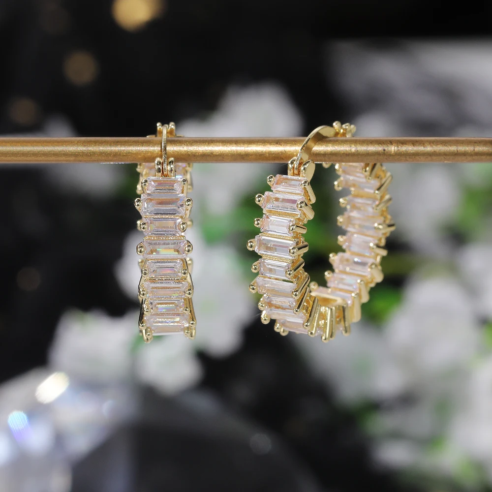 Huitan High-quality Silver Color/Gold Color Earrings Women Wedding Party Hoop Earring Versatile Luxury Cubic Zirconia Jewelry