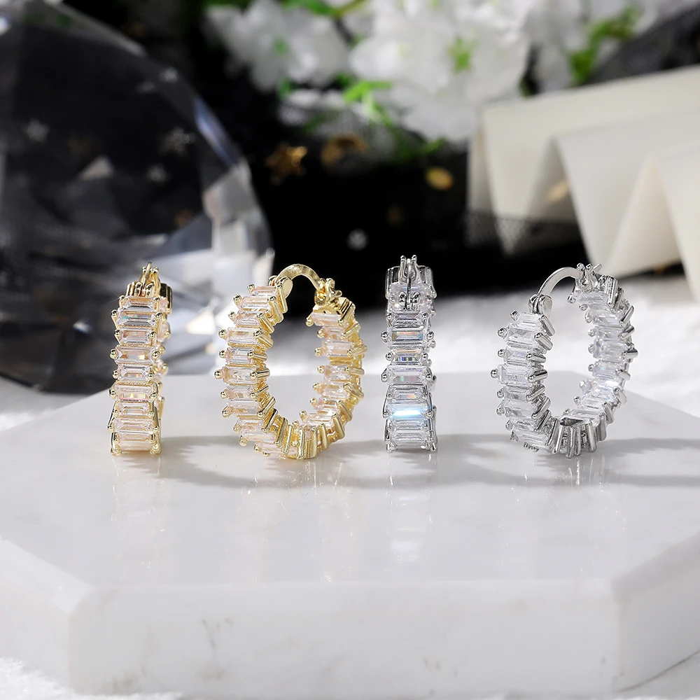 Huitan High-quality Silver Color/Gold Color Earrings Women Wedding Party Hoop Earring Versatile Luxury Cubic Zirconia Jewelry