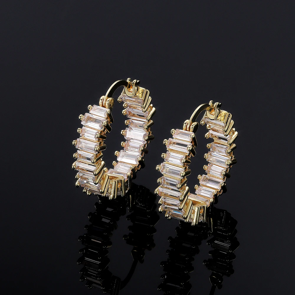 Huitan High-quality Silver Color/Gold Color Earrings Women Wedding Party Hoop Earring Versatile Luxury Cubic Zirconia Jewelry