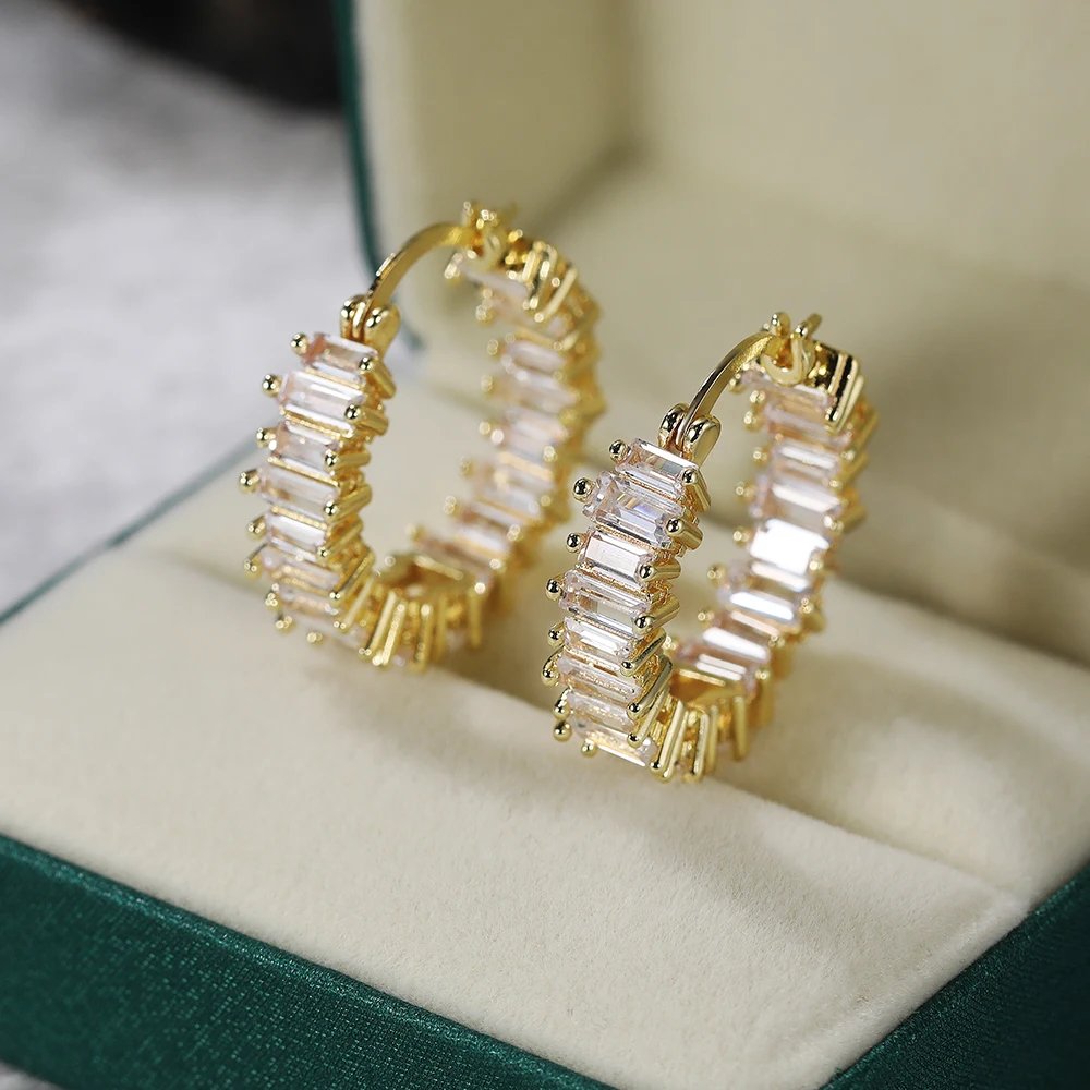 Huitan High-quality Silver Color/Gold Color Earrings Women Wedding Party Hoop Earring Versatile Luxury Cubic Zirconia Jewelry